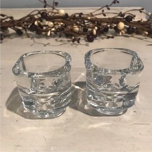 Clear Italian Glass Candlestick/Votive Holders Cube Shaped